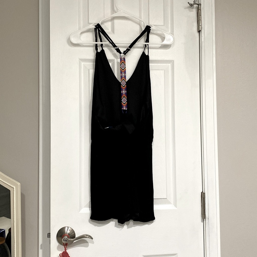 Beaded strap black mini romper